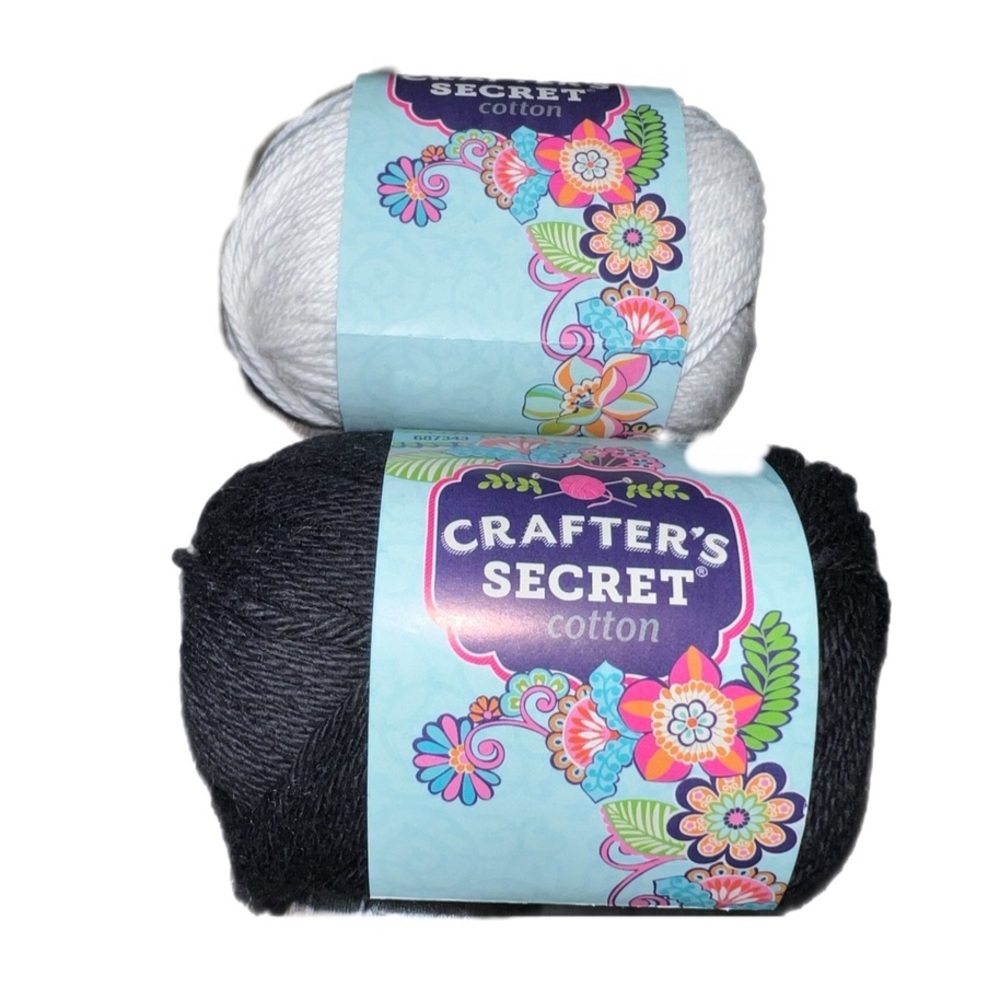 Crafter’s Secret 100% Cotton Yarns in #1 White and #4 Black bundle